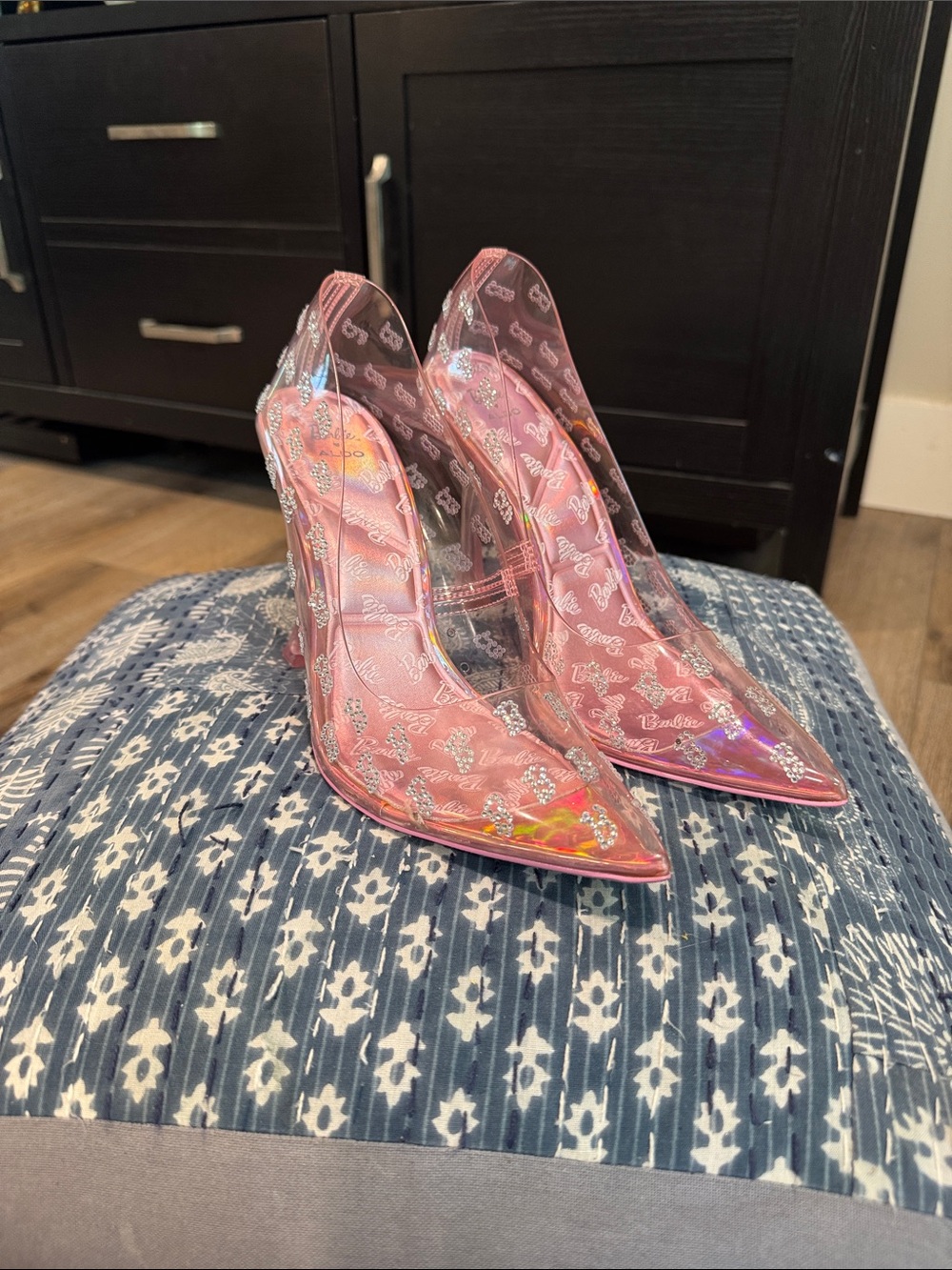 Barbie Pink Transparent Pointed-Toe High Heels with Logo Print - Picture 2 of 15